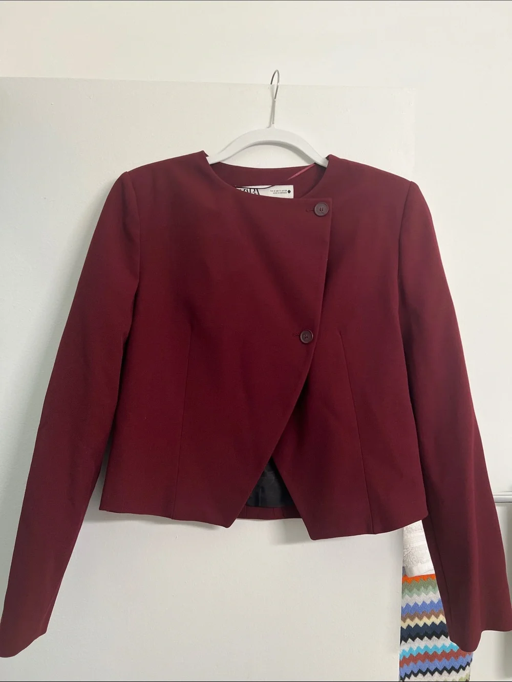 Zara Burgundy Asymmetric Button Jacket Blazer